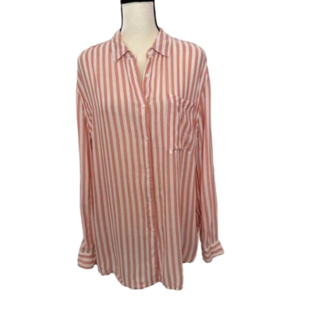 2/$30 Philosophy Blush Pink & White Striped Button Down Blouse Size Large #2140